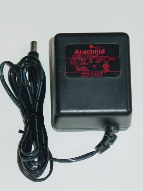 NEW Arachnid 39264 AC Adapter 48-9-800 9V DC 800mA - Click Image to Close